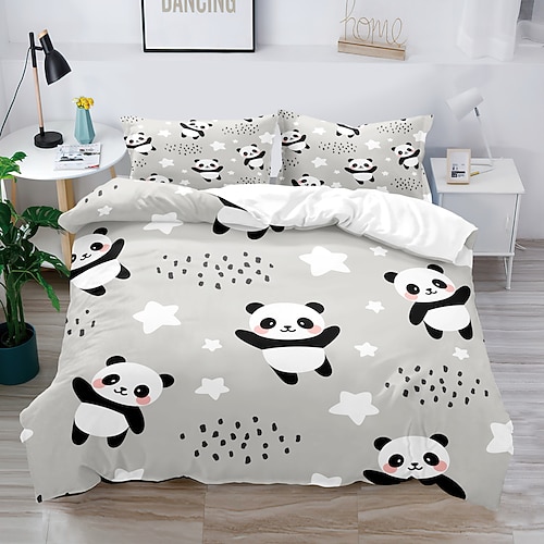 3D-Bettwäsche mit Panda-Kaninchen-Aufdruck, Bettbezug, Bettwäsche-Sets, Bettdeckenbezug mit 1 bedruckter Bettbezug oder Bettdecke, 2 Kissenbezüge für Doppelbett/Queen/King Image