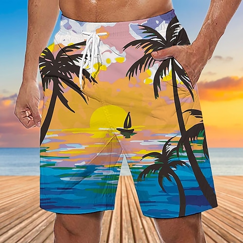 Herren Grafik Kokospalme Badehosen Badeshorts Boardshorts Mittlere Taille Streetwear Hawaiianisch Boho Lässig Täglich Ferien Kordelzug Elastischer Bund 3D-Druck Designer Bekleidung Image