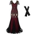 Retro Vintage Goldene Zwanziger 1920er Flapper Kleid Outfits Zubehörset Der große Gatsby Hochzeitsgast Pailletten Pailletten V Ausschnitt Kostüm Damen Halloween Karneval Maskerade Karneval Party