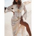 Damen Maxikleid Weißes Kleid Weißes Spitzenhochzeitskleid Boho Chic Kleider Boho-Kleid Elegant Bohemien A-Linie Urlaub Ferien Normale Passform Langarm V Ausschnitt Weiß Aprikose Sommer