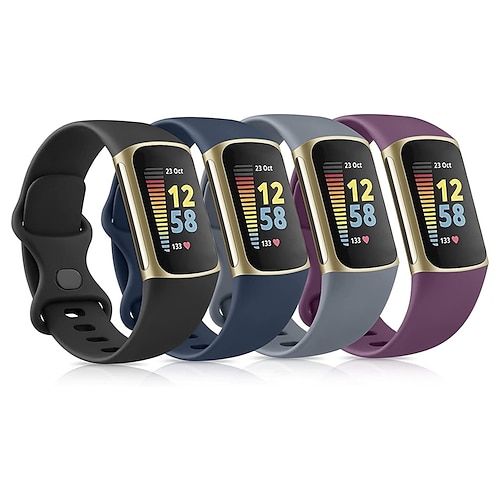 4 Packung 3 Pack 2er Pack Smartwatch-Band Kompatibel mit Fitbit Charge 5 Silikon Smartwatch Gurt Verstellbar Sportarmband Ersatz Armband Image