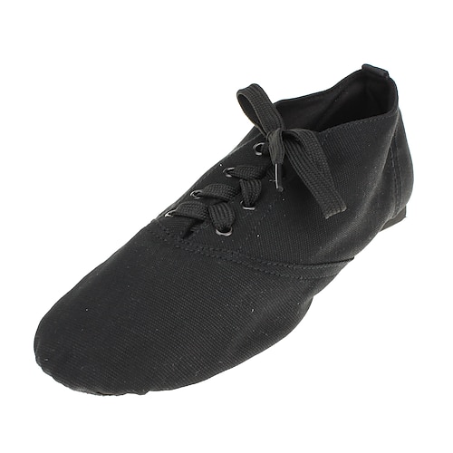 Schwarze Jazz-Tanzschuhe für Damen aus Canvas, Ledersohle – Schnürschuhe zum bequemen Training Image