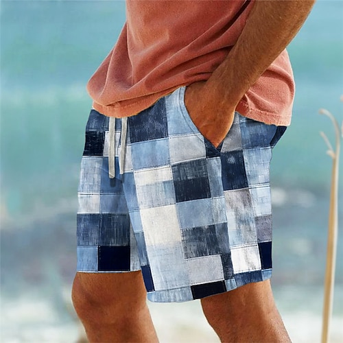 Herren Karomuster Farbblock Patchwork Badeshorts Boardshorts Badehosen Mittlere Taille Urlaub Hawaiianisch Lässig Urlaub Ferien Strand Kordelzug mit Mesh-Futter Elastischer Bund Designer Bekleidung Image