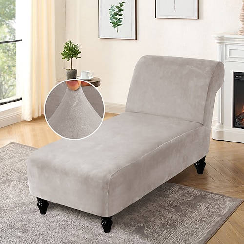 Stretch Samt Chaiselongue Stuhlhusse elastisch schwarz für Schlafzimmer Wohnzimmer weich strapazierfähig waschbar Image