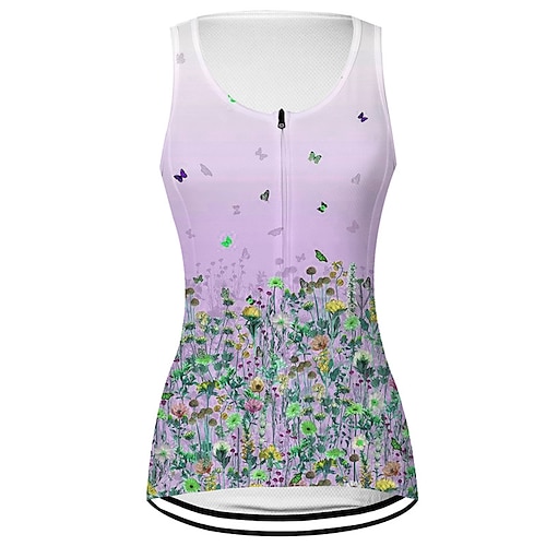Damen Fahrradweste Radtrikot Grafik Blumenmuster Ärmellos Fahhrad Weste / Gilet Trikot Oberteil mit 3 Gesäßtaschen Mountainbike MTB Straßenradsport Schnelltrocknend Rückentasche Image