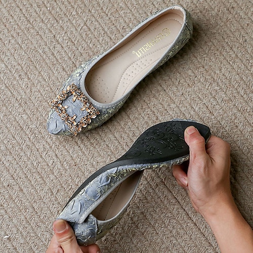 Faltbare Ballerinas für Damen mit Kristall-Blumenverzierung – bequeme, leichte Reise-Ballettschuhe Image