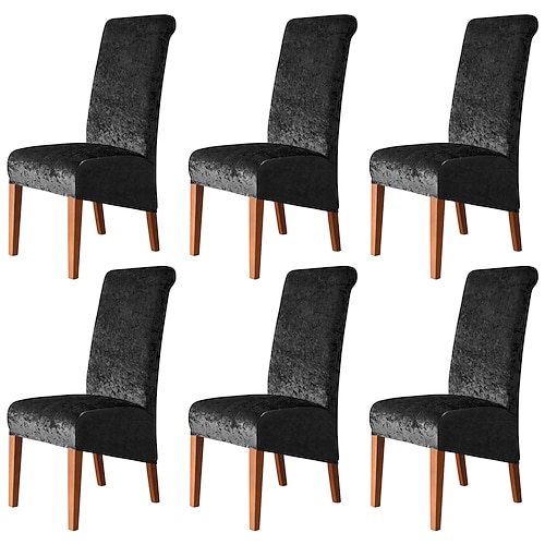 6 Stück Stretch-Stuhlhussen für Esszimmerstühle, Burgunderrot, XL/Übergröße, Spandex, hohe Rückenlehne, großer Samt-Stuhlbezug, Schonbezug für Hochzeit, Esszimmer, Küche, Hotel, Tisch, Bankett Image