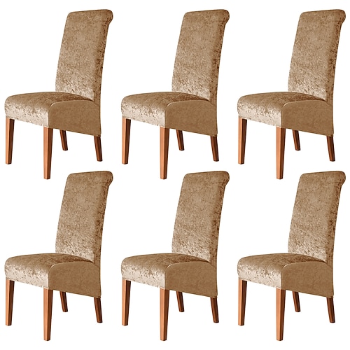 6 Stück Stretch-Stuhlhussen für Esszimmerstühle, Burgunderrot, XL/Übergröße, Spandex, hohe Rückenlehne, großer Samt-Stuhlbezug, Schonbezug für Hochzeit, Esszimmer, Küche, Hotel, Tisch, Bankett Image