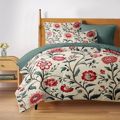 Blumenmuster-Bettbezug-Set, Bettdecken-Set, bedruckter Bettdeckenbezug, Baumwoll-Bettwäsche-Sets mit Umschlag-Kissenbezug, Raumdekoration, King-Size-Bettbezug Image