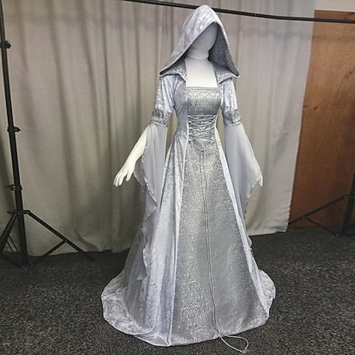Retro Vintage Mittelalterlich Renaissance Bodenlang Kleid Normal Trompetenärmel Wikinger Outlander Übergrössen Elfen Kostüm Damen Keltisch königlich Halloween Karneval Maskerade Party Erwachsene Kleid Image