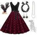 Elegante Retro Vintage 1950er Jahre Grease-Outfits A-Linien-Kleid Swing-Kleid Flair-Kleid Polka-Dots Fancies Kleid Damen Party Abend Erwachsenen Kleid Handschuhe Ohrringe