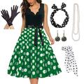 Elegante Retro Vintage 1950er Jahre Grease-Outfits A-Linien-Kleid Swing-Kleid Flair-Kleid Polka-Dots Fancies Kleid Damen Party Abend Erwachsenen Kleid Handschuhe Ohrringe