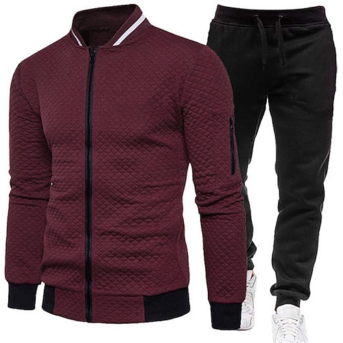 Herren Trainingsanzug Jogginganzug Reißverschluss-Sweatshirt Jacke Jogginganzüge Weinrot Schwarz Weiß Marineblau Dunkelgray Stehkragen Glatt 2 Teile Sport Natur Sport Strassenmode Strassenmode Image