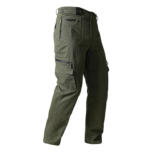 Herren Cargohose Cargohosen Cargohose Taktische Hose Arbeitshose Tasche mit Reißverschluss Multi Pocket Gerade geschnitten Feste Farbe Draussen In voller Länge Täglich Stilvoll Schwarz Kaki Image
