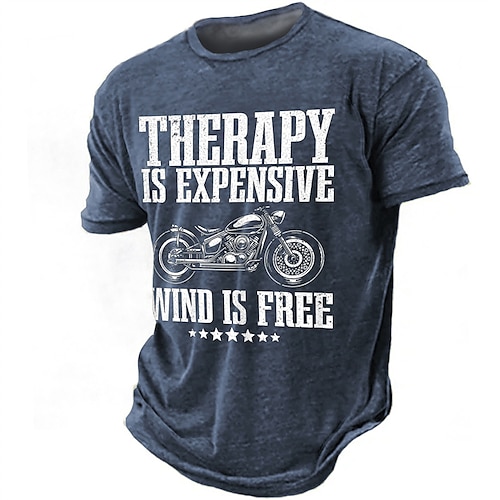 Männer Kurzarm Grafik T-Shirt Therapie ist teuer der Wind ist kostenlos Motorradfahrer Zitat Tee Image