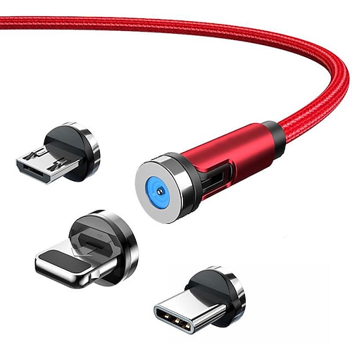 5A magnetisches Multi-Ladekabel 3,3 Fuß 6,6 Fuß USB A auf Lightning / Micro / Typ C Schnellladung 3 in 1 540° drehbares Telefonladegerät Nylon geflochtenes USB-Kabel für iPhone/Micro-USB/Typ-C-Gerät Image