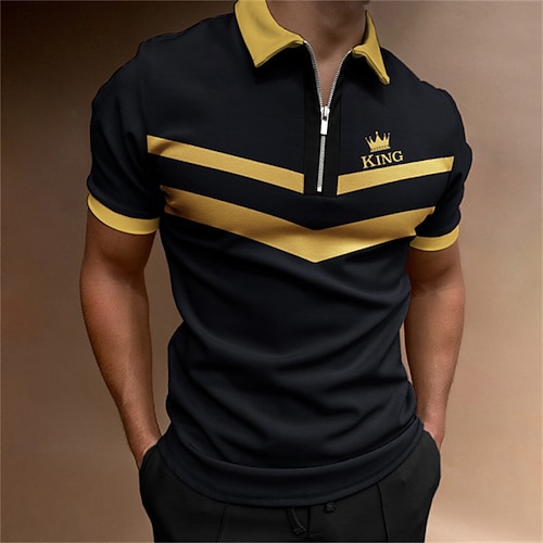 Herren Gestreift Poloshirts mit Reißverschluss Golfshirt Kurzarm Polo-Shirts Hemden mit Kragen Business-Casual Arbeitskleidung Formelle Kleidung Festivalkleidung 3D-Druck Image