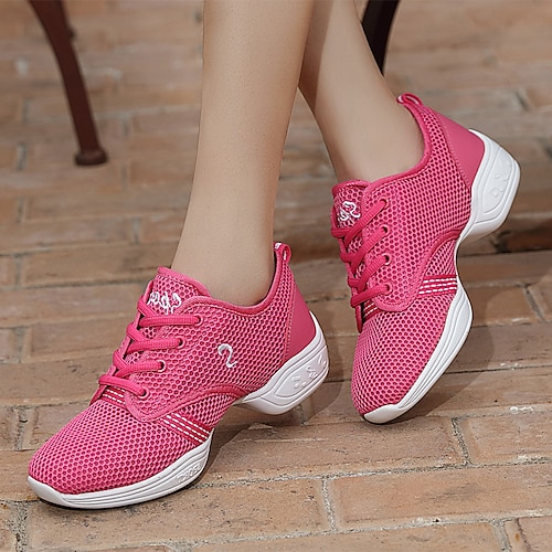 schwarze, atmungsaktive Tanz-Sneaker aus Mesh für Damen – leichte Jazz- und Hip-Hop-Schnürschuhe für Latein-, Zumba- und Fitnesstraining Image