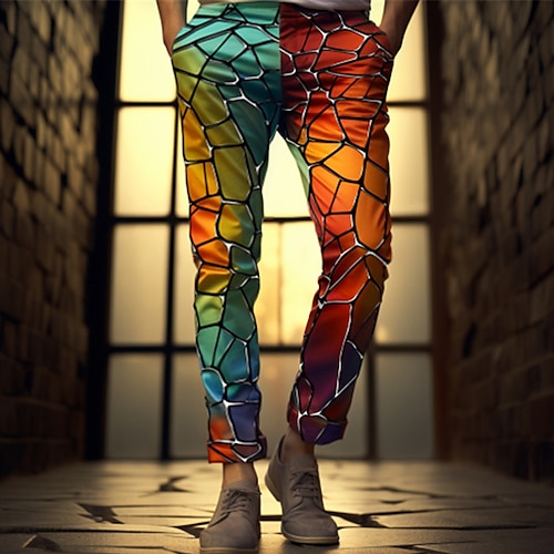 Farbblock Mehrfarbig Glas Geschäftlich Abstrakt Herren 3D-Druck Anzughosen Hosen Hose Outdoor Freizeitskleidung Strassenmode Polyester Rot Blau Purpur S M L Mittlere Taillenlinie Elastizität Hose Image