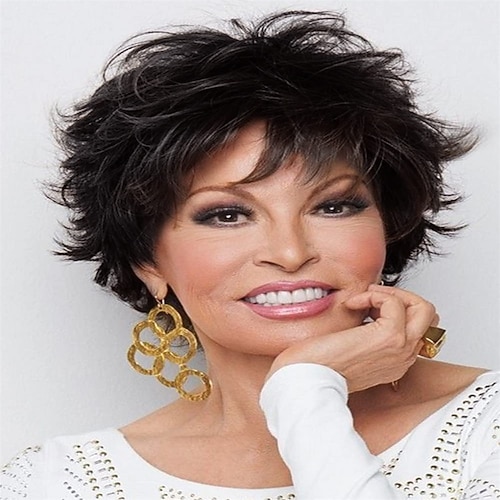 Kurzhaarperücke Braun gemischter Pixie-Schnitt für weiße Frauen Zottelige rotbraune Lockenperücke mit Pony Natürlich gewellte Kunsthaarperücke für die tägliche Party Image