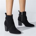 Damen Stiefel Übergrössen Stiefeletten Stiefel mit Absatz Täglich Feste Farbe Stiefeletten Stiefeletten Winter Blockabsatz Spitze Zehe Elegant Modisch Satin Reißverschluss Schwarz Blau Braun