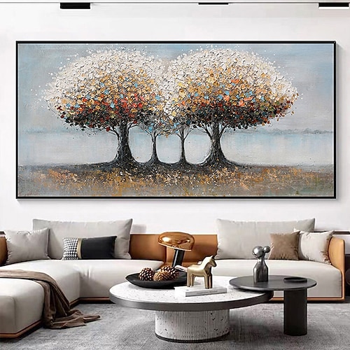 Mintura handgemachte abstrakte Baum-Blumen-Ölgemälde auf Leinwand, Wandkunst, Dekoration, moderne Bilder für Heimdekoration, gerolltes, rahmenloses, ungedehntes Gemälde Image