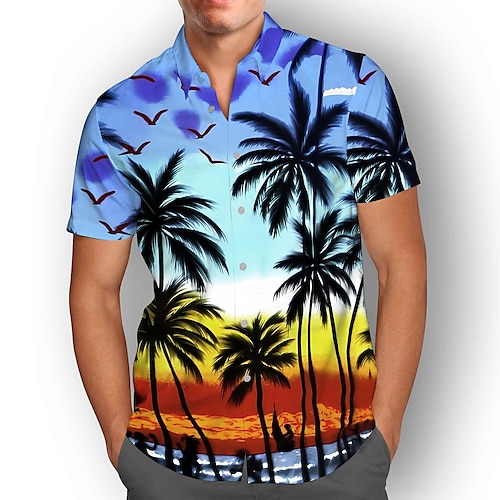 Herren Blumen Tropische Blumen Hemd Sommer Hawaiihemd Alohahemd Kurze Ärmel Hemd Umlegekragen Mode Designer Lässig Outdoor Straße Lässig Blau Schwarz Gelb S M L Image