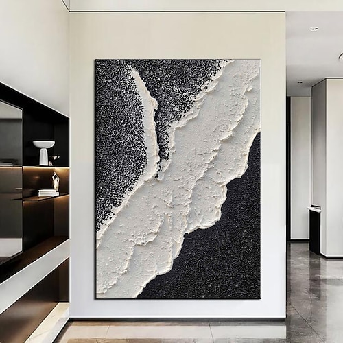 handgemaltes schwarzes Strukturgemälde, handgefertigtes abstraktes Schwarz-Weiß-Gemälde, Schwarz-Weiß-Gemälde, Wandkunst, Schwarz-Weiß-Strukturgemälde, Wandkunst, Heimdekoration, fertig zum Aufhängen Image
