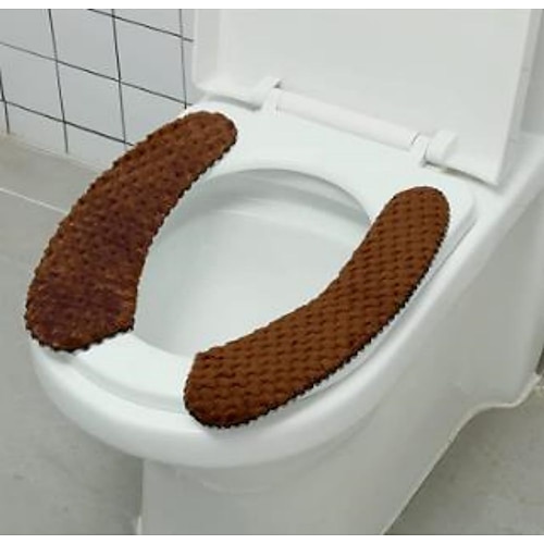 dick gepolsterte Toilettensitzbezugsmatte warmes Plüsch-Toilettensitzkissen rutschfestes weiches Toilettenkissen waschbare Toilettensitzwärmermatte mit selbstklebendem Klebeband für Image