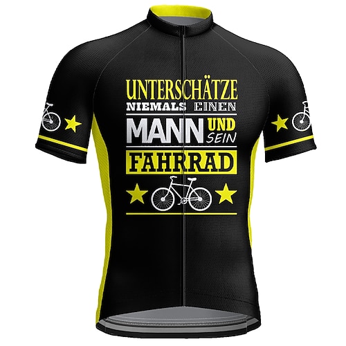 Herren Radtrikot Grafik Buchstaben Zahlen Lustig Kurzarm Fahhrad Trikot Oberteil mit 3 Gesäßtaschen Mountainbike MTB Straßenradsport Schnelltrocknend Reflektierende Streifen Rückentasche Image