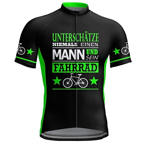 Herren Radtrikot Grafik Buchstaben Zahlen Lustig Kurzarm Fahhrad Trikot Oberteil mit 3 Gesäßtaschen Mountainbike MTB Straßenradsport Schnelltrocknend Reflektierende Streifen Rückentasche Image