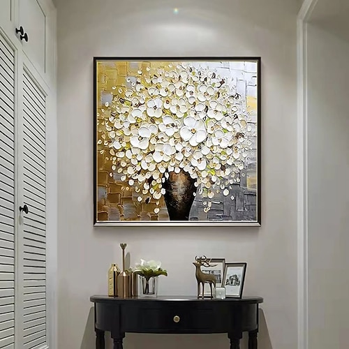 Manuell Handgemacht Hang-Ölgemälde Handgemalte Quadratisch Abstrakt Blumenmuster / Botanisch Modern Realismus Ohne Innenrahmen (ohne Rahmen) Image