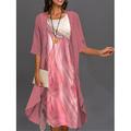 Absolventinnenkleid Midi-Kleid Zweiteiliges Kleid Set Kleid Set Lässiges Kleid Druck Kleid Elegante Mode Blumenmuster 3/4-Ärmel Rundhalsausschnitt Alltag Schwarz Weiß Pink Sommer Frühling