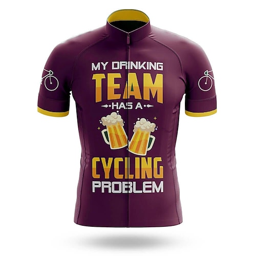 Herren Radtrikot Lustig Bier Mein Trinkteam hat ein Fahrradproblem Kurzarm Fahhrad Trikot Oberteil mit 3 Gesäßtaschen Mountainbike MTB Straßenradsport Schnelltrocknend Reflektierende Streifen Image
