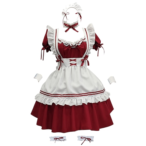 Lolita Hausmädchenuniform Lolita nette Art Kleid Damen Japanisch Cosplay Kostüme Hellrosa / Rot / Leicht Blau Volltonfarbe Kurzarm Kurz / Mini / Schürze / Schürze Image
