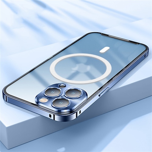 Handy Hülle Handyhüllen Für iPhone 16 15 14 Pro Max Plus 13 12 11 Pro Max Mit Magsafe mit Displayschutz Magnetisch Matt gefrostet Einfarbig Metall PU-Leder Image