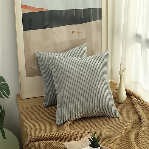 Dekorative Wurfkissen, 1 Stück, schlichter Cord-Kissenbezug, einfacher Maisstreifen-Kissenbezug, reine Farbe, Plüschkissen, mehrfarbig, Sofa-Umarmungskissenbezug, rosa, blau, salbeigrün, lila, gelb Image
