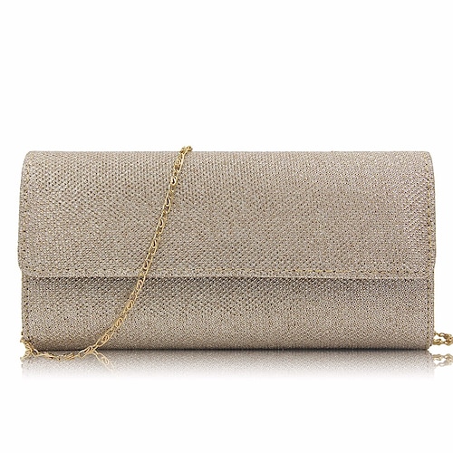 Clutch für Damen in Silber mit Glitzer – elegante Abendhandtasche mit Kettenriemen für Hochzeiten, Partys und formelle Anlässe