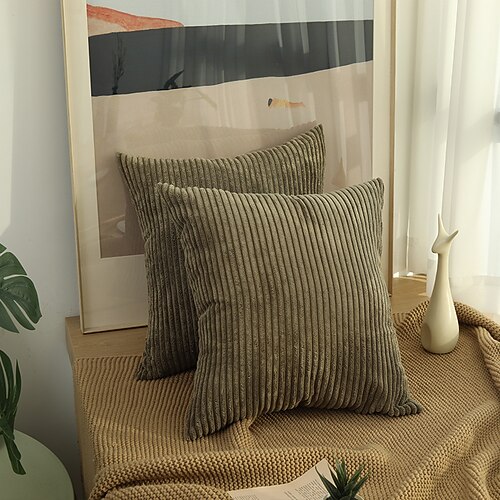 Dekorative Wurfkissen, 1 Stück, schlichter Cord-Kissenbezug, einfacher Maisstreifen-Kissenbezug, reine Farbe, Plüschkissen, mehrfarbig, Sofa-Umarmungskissenbezug, rosa, blau, salbeigrün, lila, gelb Image