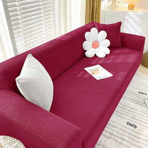 Stretch-Sofa-Sitzkissenbezug, Schonbezug, Burgunderrot, elastisch, Couch, Sessel, Loveseat, Sitzer, grau, schlicht, massiv, weich, strapazierfähig, waschbar Image