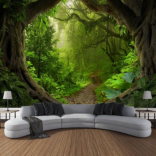 Zauberwald Landschaft Wandteppich Kunstdekor Foto Hintergrund Decke Vorhang hängend Zuhause Schlafzimmer Wohnzimmer Dekoration Wandtuch XXL Natur Image