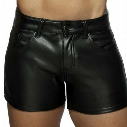 Herren Shorts Kurze Hosen Lässige Shorts Kunstleder-Shorts Tasche Glatt Komfort Atmungsaktiv Casual Täglich Festtage Strassenmode Stilvoll Schwarz Image
