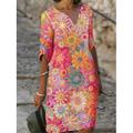 Damen Mini Kleid Petite Kleid T-Shirt Kleid Tee Kleid Shift Kleid Sommerkleid Aktiv Mode Streetwear Outdoor Urlaub Arbeit Reguläre Passform Florale Halblange Ärmel Geteilter Ausschnitt Gelb Pink Grün
