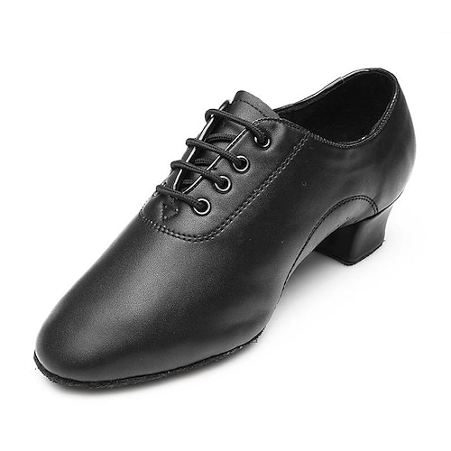 Schwarze Lackleder-Tanzschuhe für Herren mit Schnürung – bequeme Gesellschafts- und Gesellschaftstanzschuhe mit niedrigem Absatz und weicher Wildledersohle Image