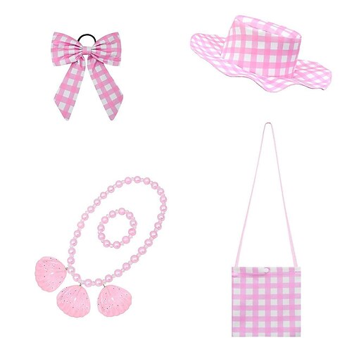 rosa Figuren Zubehör Fischerhut Tasche Ohrringe Halskette Armband Schleifen-Haaraccessoires Weihnachtsgeschenk Image