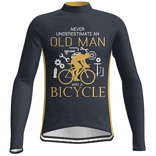 Herren Radtrikot Grafik Buchstaben Zahlen Langarm Fahhrad Trikot Oberteil mit 3 Gesäßtaschen Mountainbike MTB Straßenradsport Schnelltrocknend Reflektierende Streifen Rückentasche Image