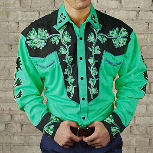 Herren Blumen Grafik-Drucke Hemd Westernhemd Cowboy-Shirt Langarm Modisch Designer Brautkleider schlicht Outdoor Täglich Herbst Winter Umlegekragen Bedruckt Button-Down Gelb Rote Purpur Grün Blau Image