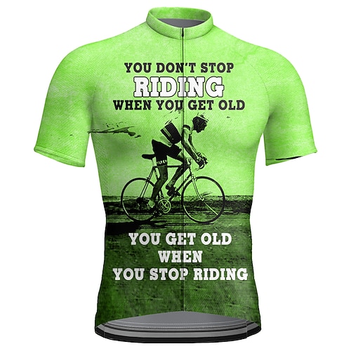 Herren Radtrikot Grafik Buchstaben Zahlen Man hört nicht mit dem Reiten auf, wenn man alt wird. Man wird alt, wenn man mit dem Reiten aufhört. Kurzarm Fahhrad Trikot Oberteil mit 3 Gesäßtaschen Image