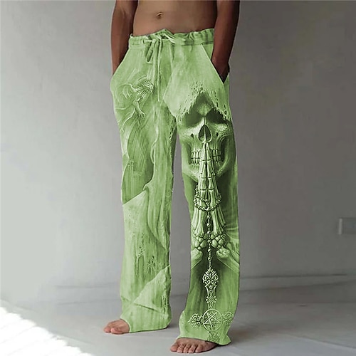 Herren Hose Hosen Sommerhosen Strandhose Kordelzug Elastische Taille 3D-Druck Totenkopf Motiv Grafik-Drucke Komfort Casual Täglich Festtage Strassenmode Hawaiianisch Blau Grün Image