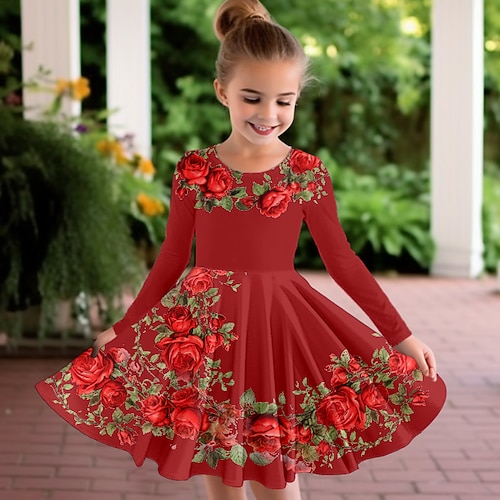 Ostern Mädchen' 3D Blumen Graphic Schmetterling Kleid Langarm 3D-Druck Sommer Herbst Urlaub Sport Natur Täglich Kuschelig Brautkleider schlicht Schön kinderkleidung 3-12 Jahre Casual kleid A Linie Image